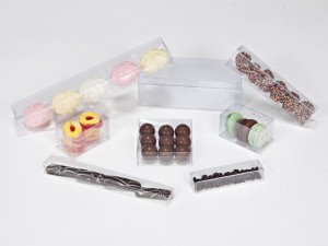 Rectangular Clear Acetate Boxes Used For Packing Macarons, Chocolate, Nuts, Cookies, Madeleines And Other Food Delicacies; All Sizes Made-To-Order