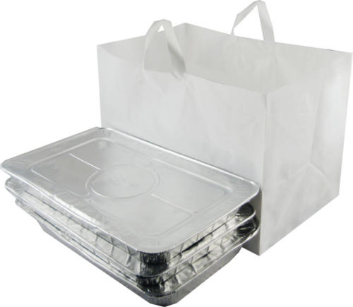Half Tray Catering Take Out Bag 14x11x12 Soft Loop Handle Plastic Catering Bags Take Out Bags Large Gusset Bags Wide Gusset Bags Half Tray Bags