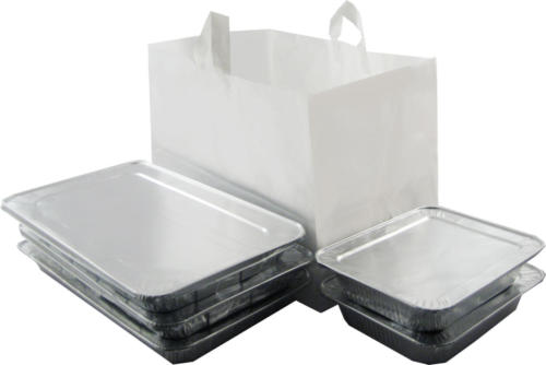 Full Tray Catering Take Out Bag 22x14x15 Soft Loop Handle Plastic Catering Bags Take Out Bags Large Gusset Bags Wide Gusset Bags Half Tray Bags