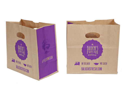 Paper Die Cut Shopping Bags White Kraft Natural Kraft Recycled And Recyclable Flat Bottom Paper Die Cut Bag Grab and Go Bag