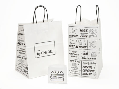 By Chloe Paper Shopping Bags Black Handles Side Gusset Art Coordinated Packaging Paper Shopping Bag Recycled Shopping Bag Upscale Packaging Design Twisted Paper Handled Shopping Bag, White Shopping Bag Natural Kraft Paper Shopping Bags Recycled And Recyclable FSC Certified Paper