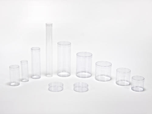 Clear Stock Acetate Cylinders Used for Candy, Nuts, Chocolate and Macaron Packaging; Custom Sizes Available (Empty Photo)
