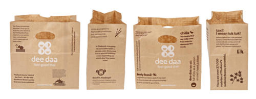 Dee Daa All 4 Sides Paper Die Cut Shopping Bags White Kraft Natural Kraft Recycled And Recyclable Flat Bottom Paper Die Cut Bag Grab and Go Bag