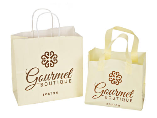 Gourmet Boutique Paper Shopping Bags  Soft Loop Plastic Shopping Bag 