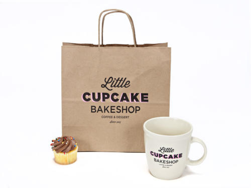 Little Cupcake Bakeshop Shopping Bags Coordinated Packaging Paper Shopping Bag Recycled Shopping Bag Upscale Packaging Design Twisted Paper Handled Shopping Bag, Natural Kraft Shopping Bag Natural Kraft Paper Shopping Bags Recycled And Recyclable FSC Certified Paper