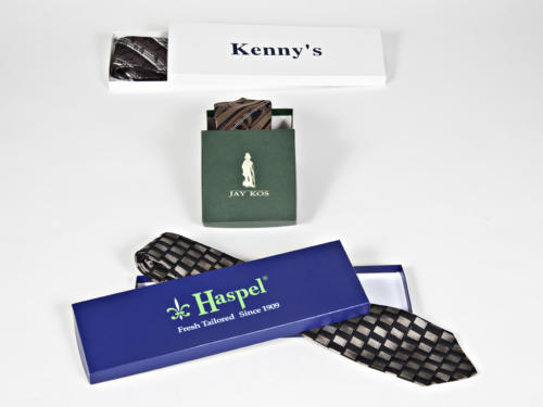 Tie Boxes, Custom Packaging, Custom Tie Boxes, Kenny's, Jaykos, Haspel,Custom Boxes, Blue Tie Boxes, Green Tie Boxes, White Tie Boxes, Apparel Tie Boxes