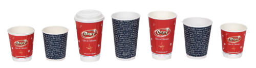 Pasteles Capy Maz_Ze_Dar Wave Cups Assortment Wave Cup Printed Wave Cups. Logo Hot Cups. These cups do not require sleeves for heat insulation of hot beverages. Printed in full color. Low Minimum. Made in USA.
