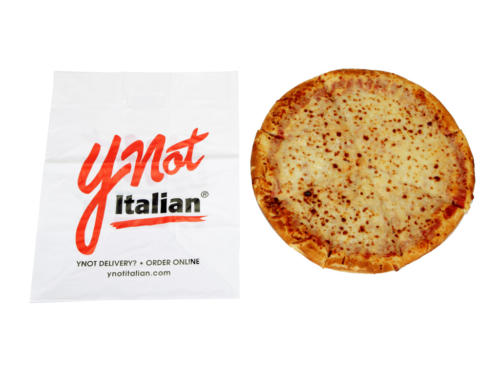 Ynot Pizza Die Cut Custom Printed Plastic Bag