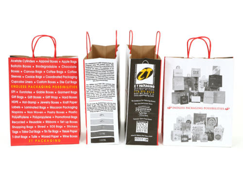 Z T Promotional Shopping Bag, VersaKraft, Paper Shopping Bags, White Kraft On One Side and Brown Kraft On The Other Together; Recycled And Recyclable