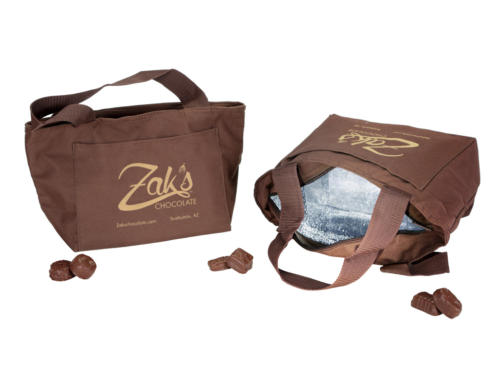 Zaks Chocolate Custom Printed Insulated Tote, Food Bag Insulated, Custom Printed, Bag for Cold and Hot Food, Six Pack Cooler, For Beach, As Food Carriers, Small Insulated Tote, Brown Bag
