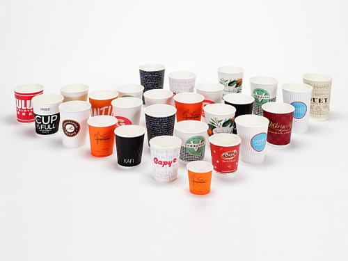 Cup Assortment Custom Branded Hot Cups. Single Wall, Double Wall, and Wave Cups for hot beverages. Made in USA.