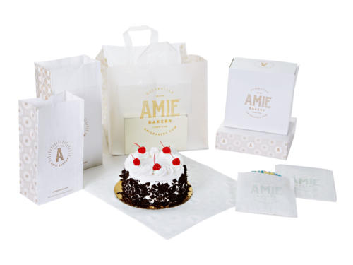 Amie Bakery Coordinated Packaging Custom Printed Soft Loop Plastic Bag, Paper Sacks, Custom Printed Soft Loop Plastic Bag, Custom Size Bakery Boxes, Cake Take Out, Custom Cake Box, Grease Resistant Waxed Bags, Grab and Go Bags, Bakery Bags, Plastic Take Out Delivery Bags, Bolsas De Panaderia